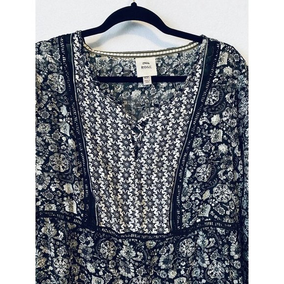 Knox Rose Top Womens XXL Floral Ruffle Hem Crochet Trim Gold Metallic Boho - Picture 2 of 7